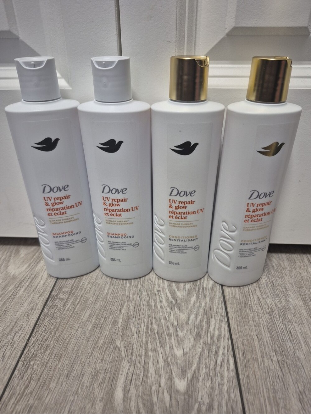 4 Dove UV Repair & Glow Damage Therapy Shampoo (2)  & Conditioner (2) 354ml X 4
